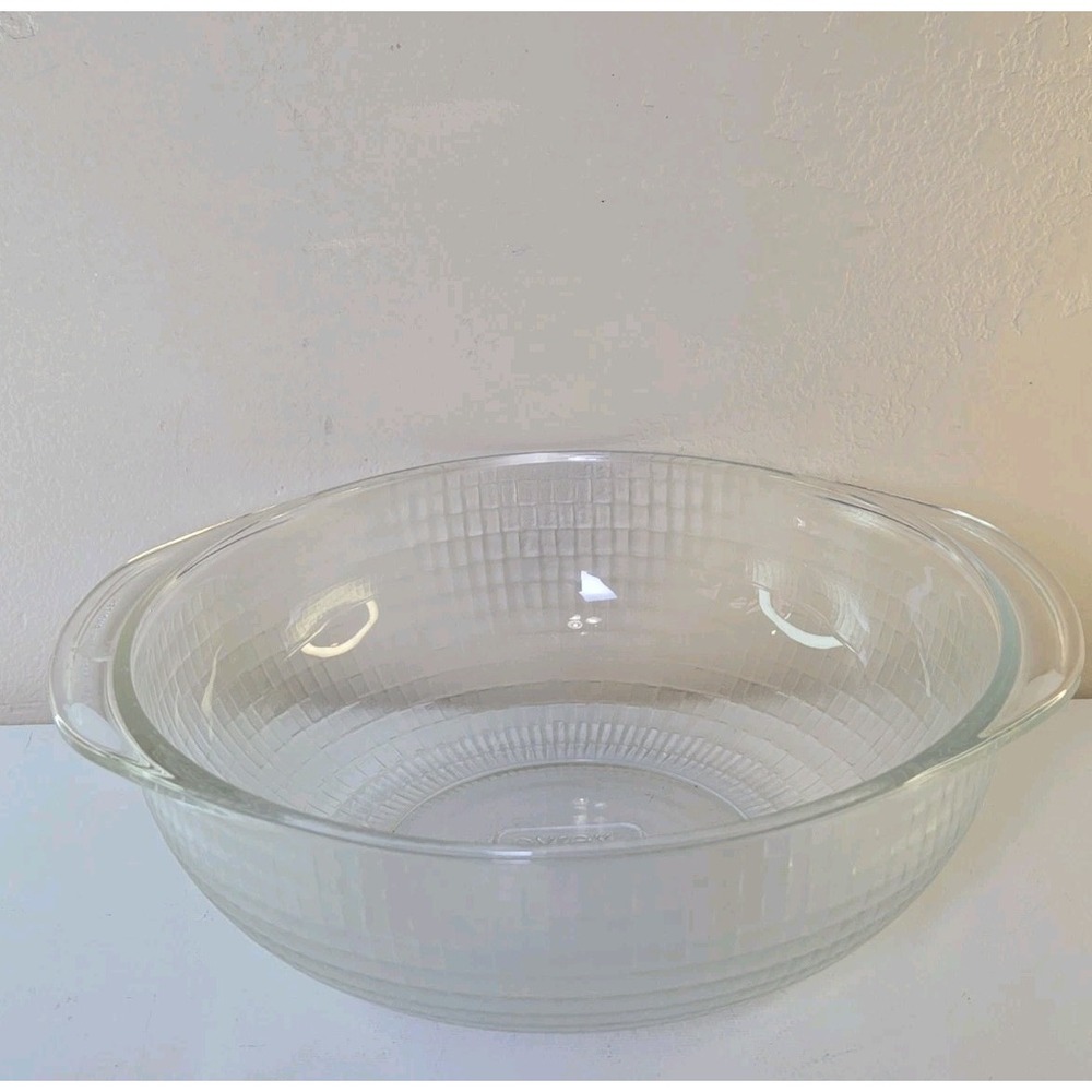 Vintage Pyrex 233 2L Clear Glass Ribbed Casserole Dish Oval Handles 2 Qt USA